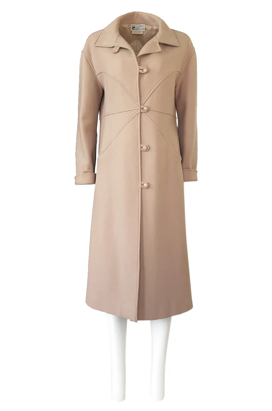 Immaculate 1960s Courreges Unusually Seamed Camel Toggle Coat