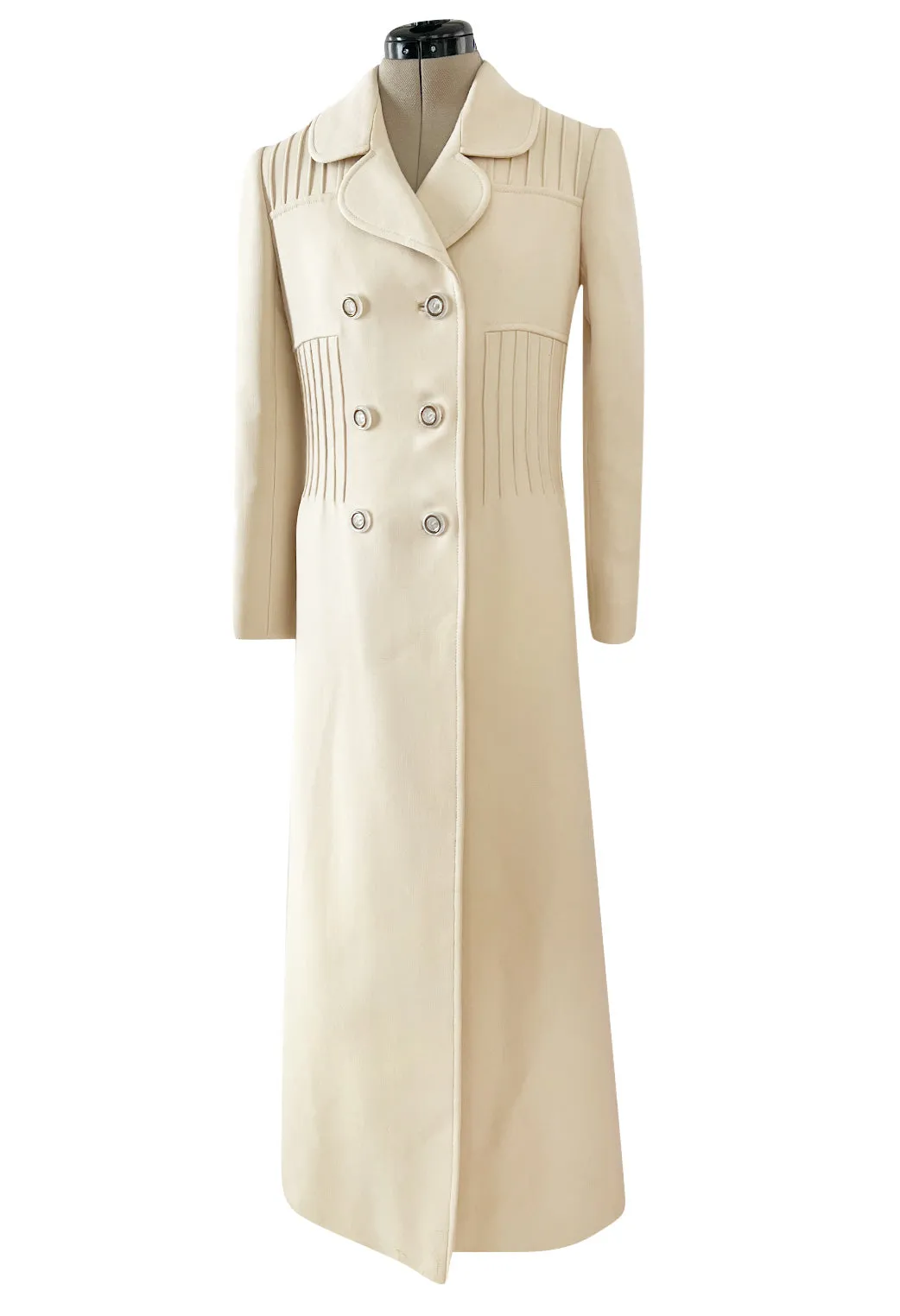 Important Spring 1970 Valentino Haute Couture Ivory Wool Coat w Intricate PinTuck Detailing