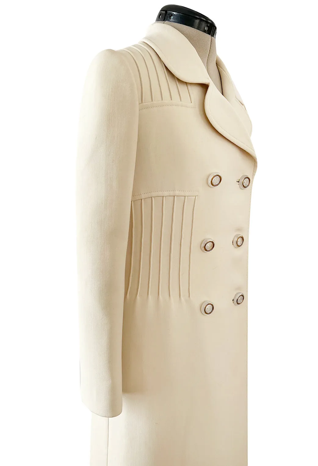 Important Spring 1970 Valentino Haute Couture Ivory Wool Coat w Intricate PinTuck Detailing