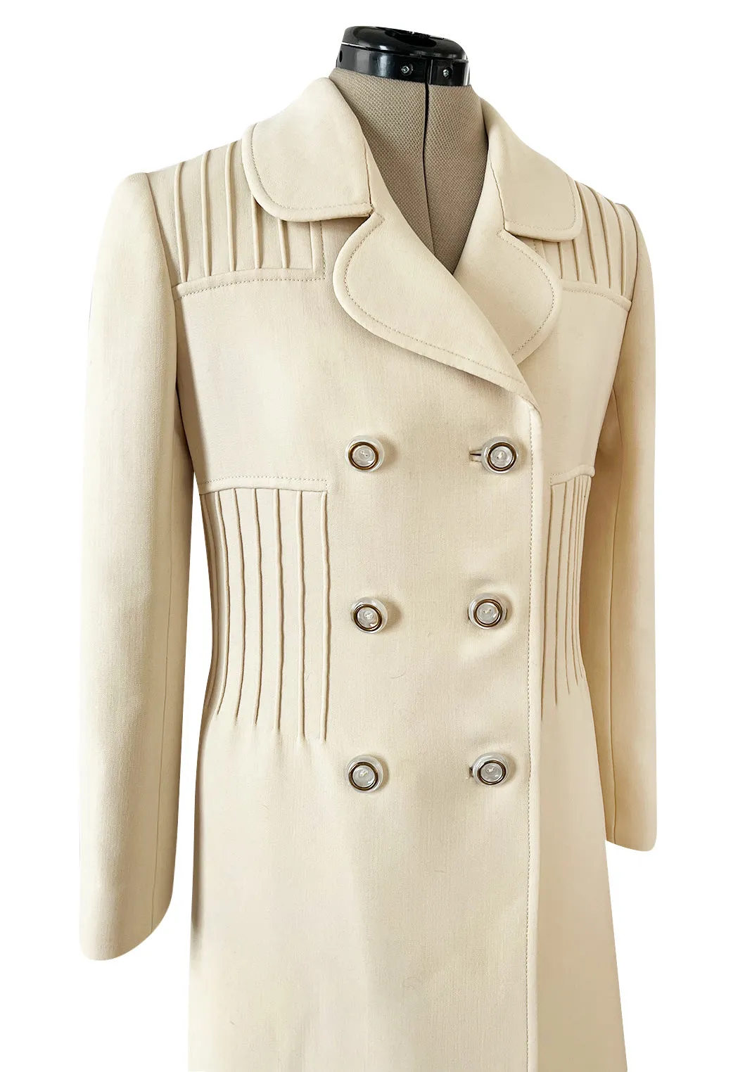 Important Spring 1970 Valentino Haute Couture Ivory Wool Coat w Intricate PinTuck Detailing