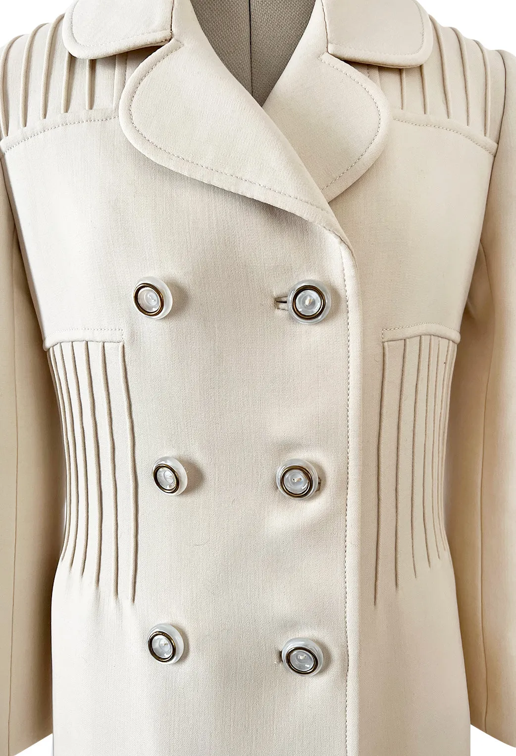 Important Spring 1970 Valentino Haute Couture Ivory Wool Coat w Intricate PinTuck Detailing