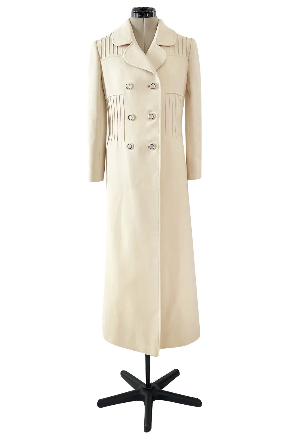 Important Spring 1970 Valentino Haute Couture Ivory Wool Coat w Intricate PinTuck Detailing