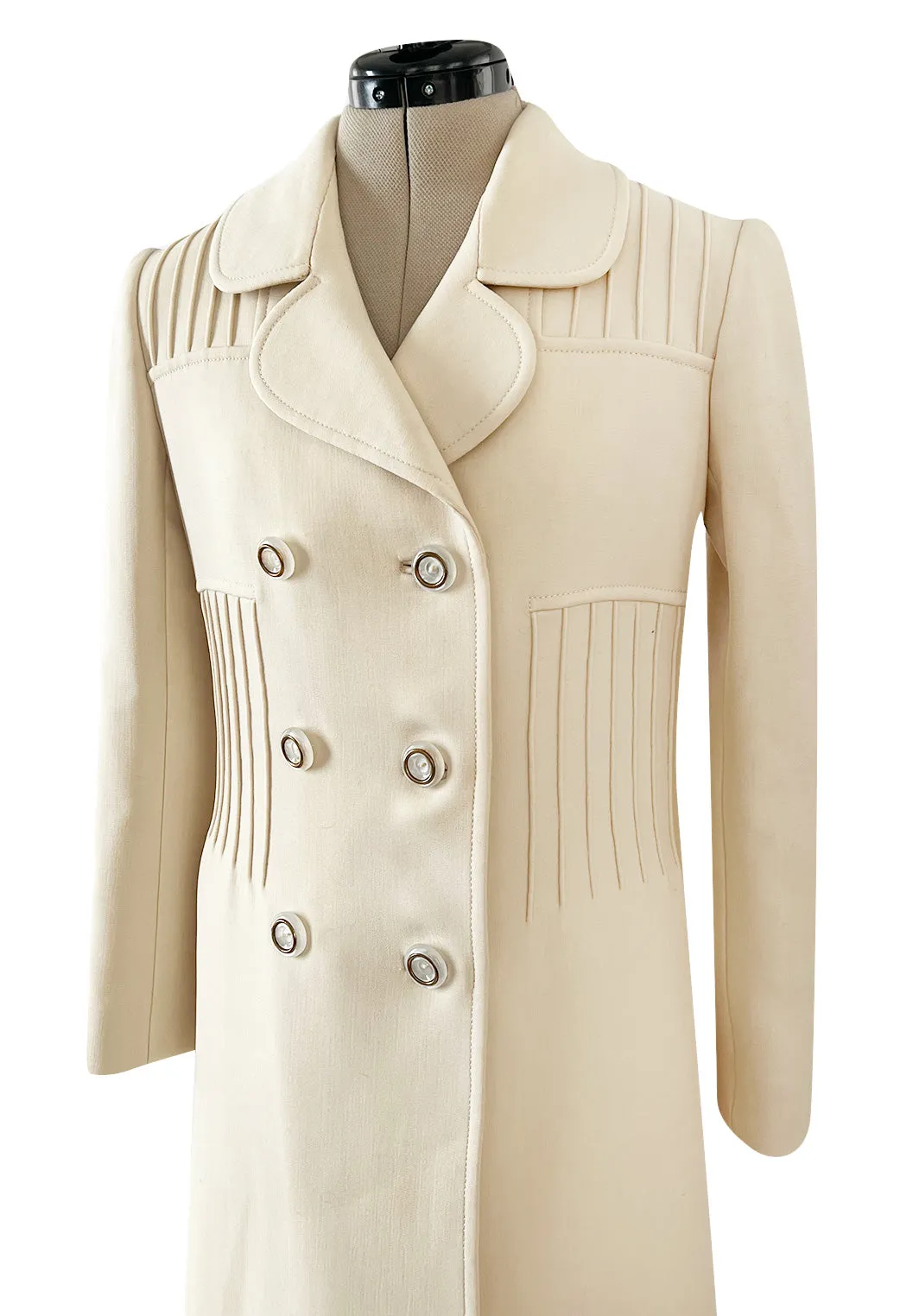 Important Spring 1970 Valentino Haute Couture Ivory Wool Coat w Intricate PinTuck Detailing