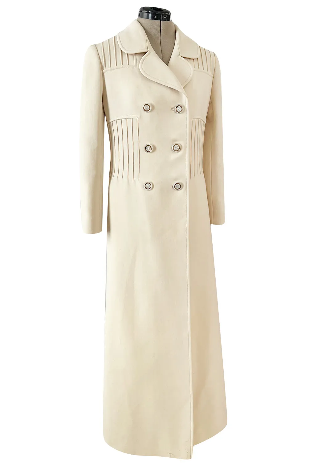 Important Spring 1970 Valentino Haute Couture Ivory Wool Coat w Intricate PinTuck Detailing