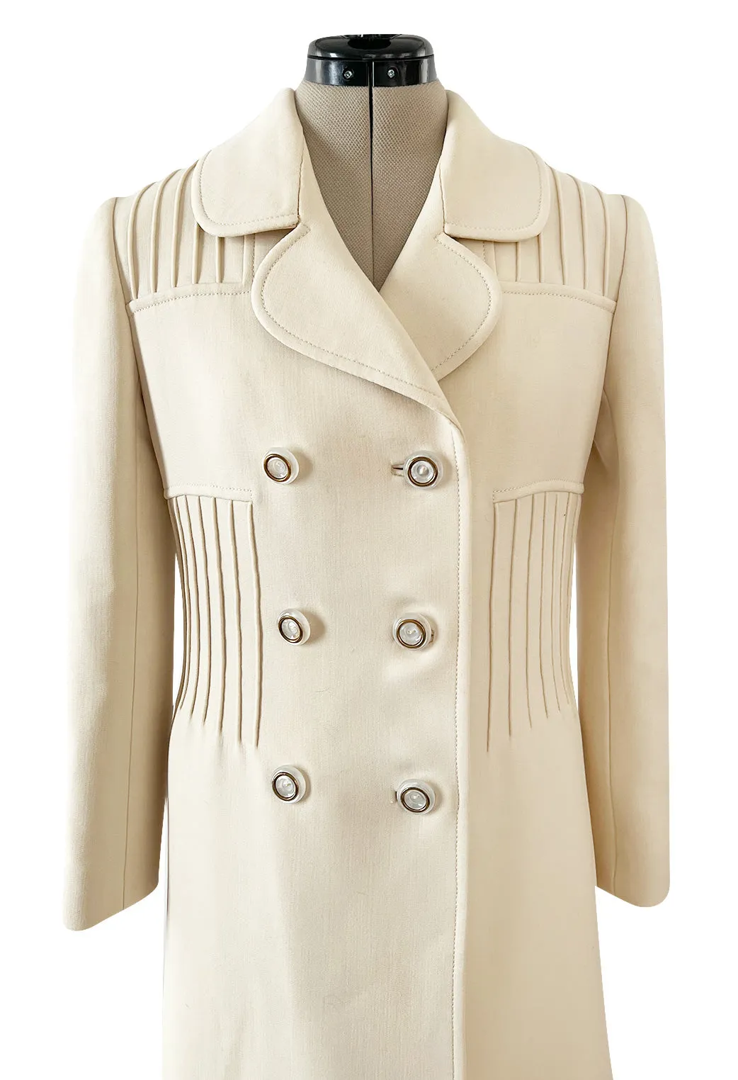 Important Spring 1970 Valentino Haute Couture Ivory Wool Coat w Intricate PinTuck Detailing