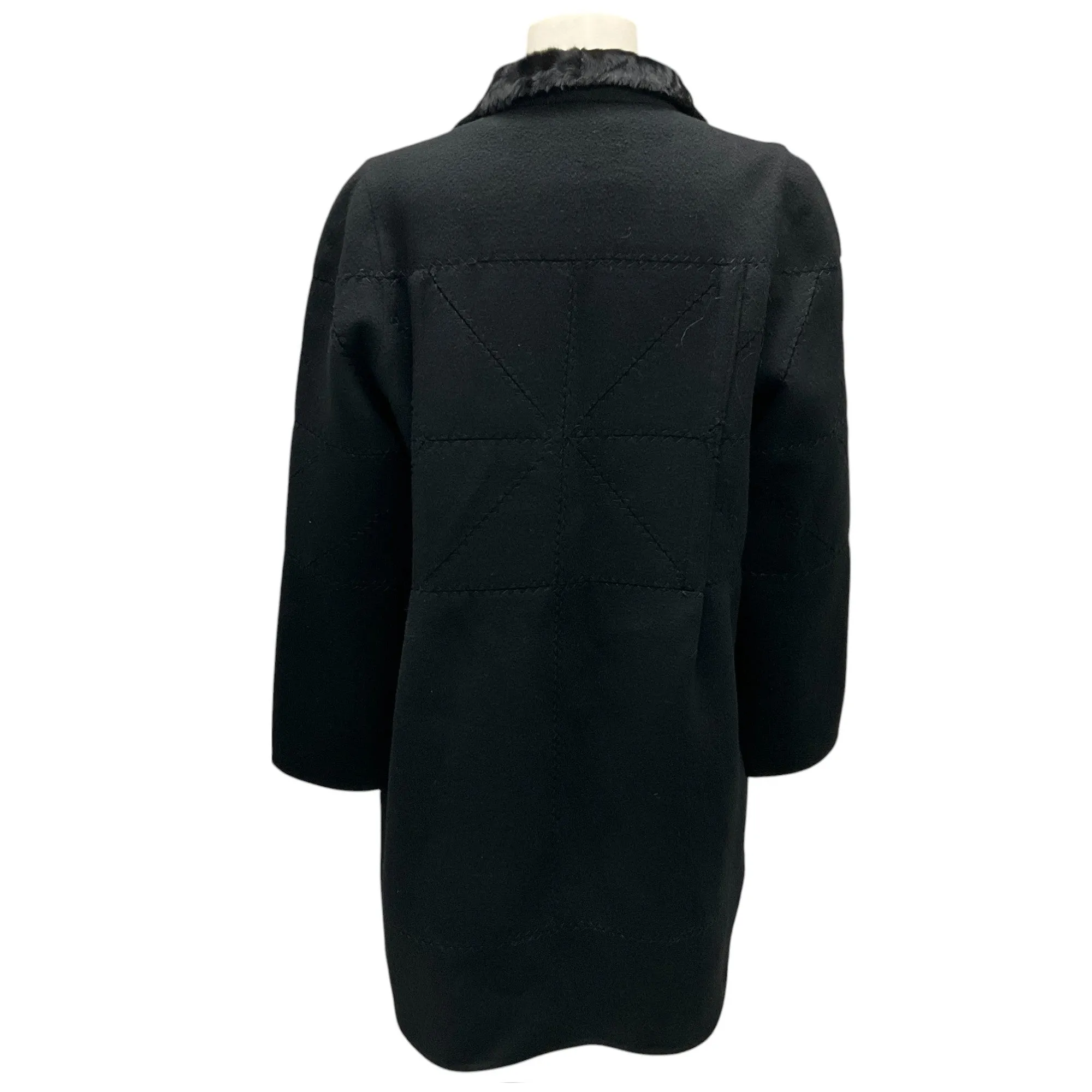 J. Mendel Black Fur Trimmed Wool and Cashmere Coat