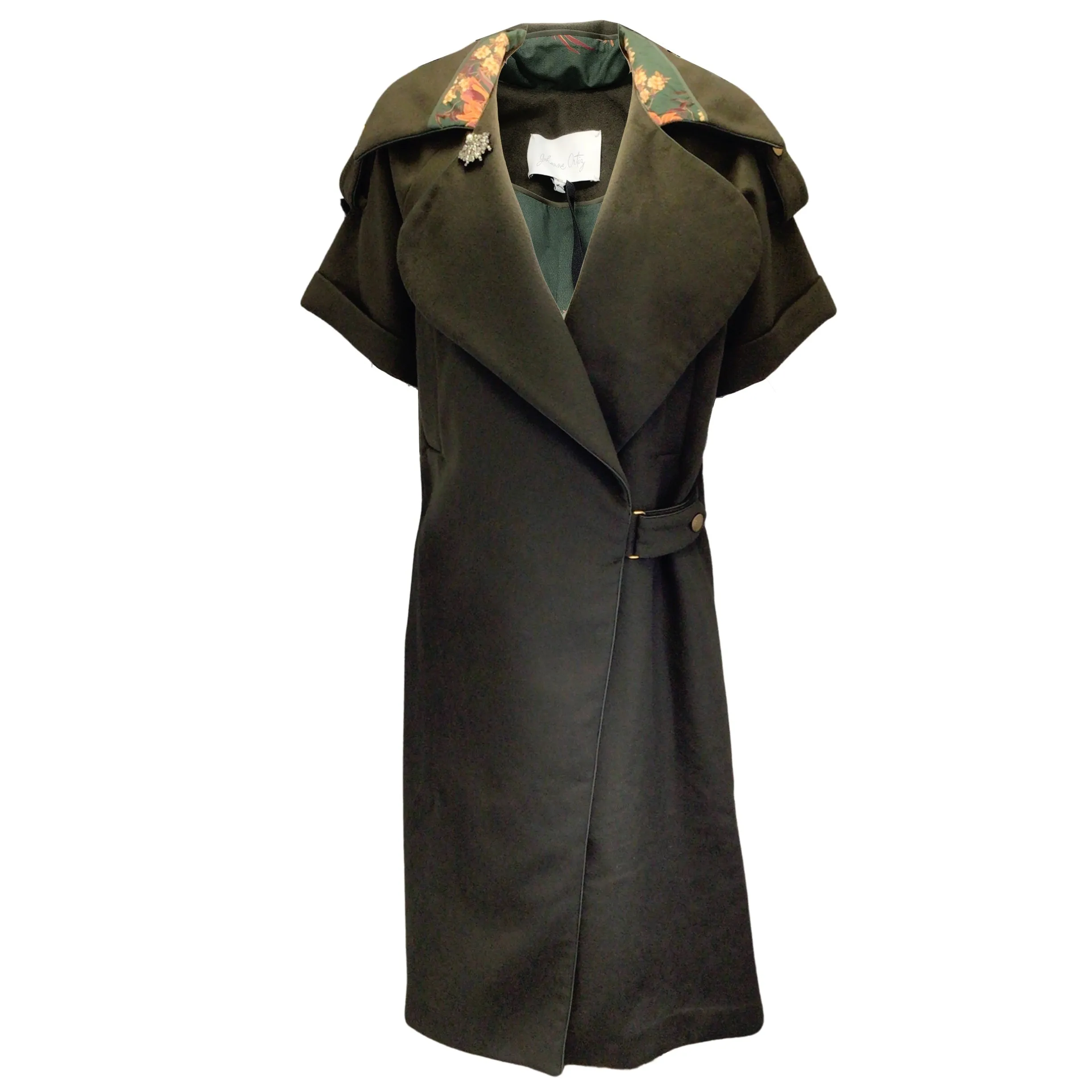 Johanna Ortiz Olive Green The Way of the Warrior Short Sleeved Wool Coat