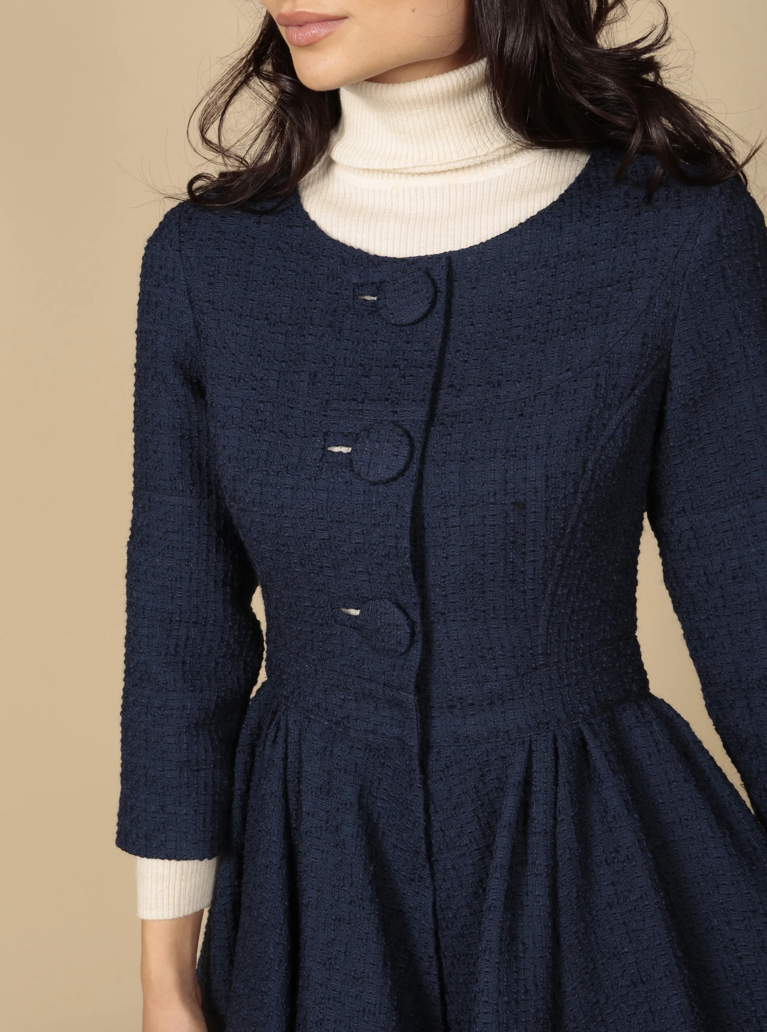 'Lady' Italian Wool Swing Dress Coat in Blu