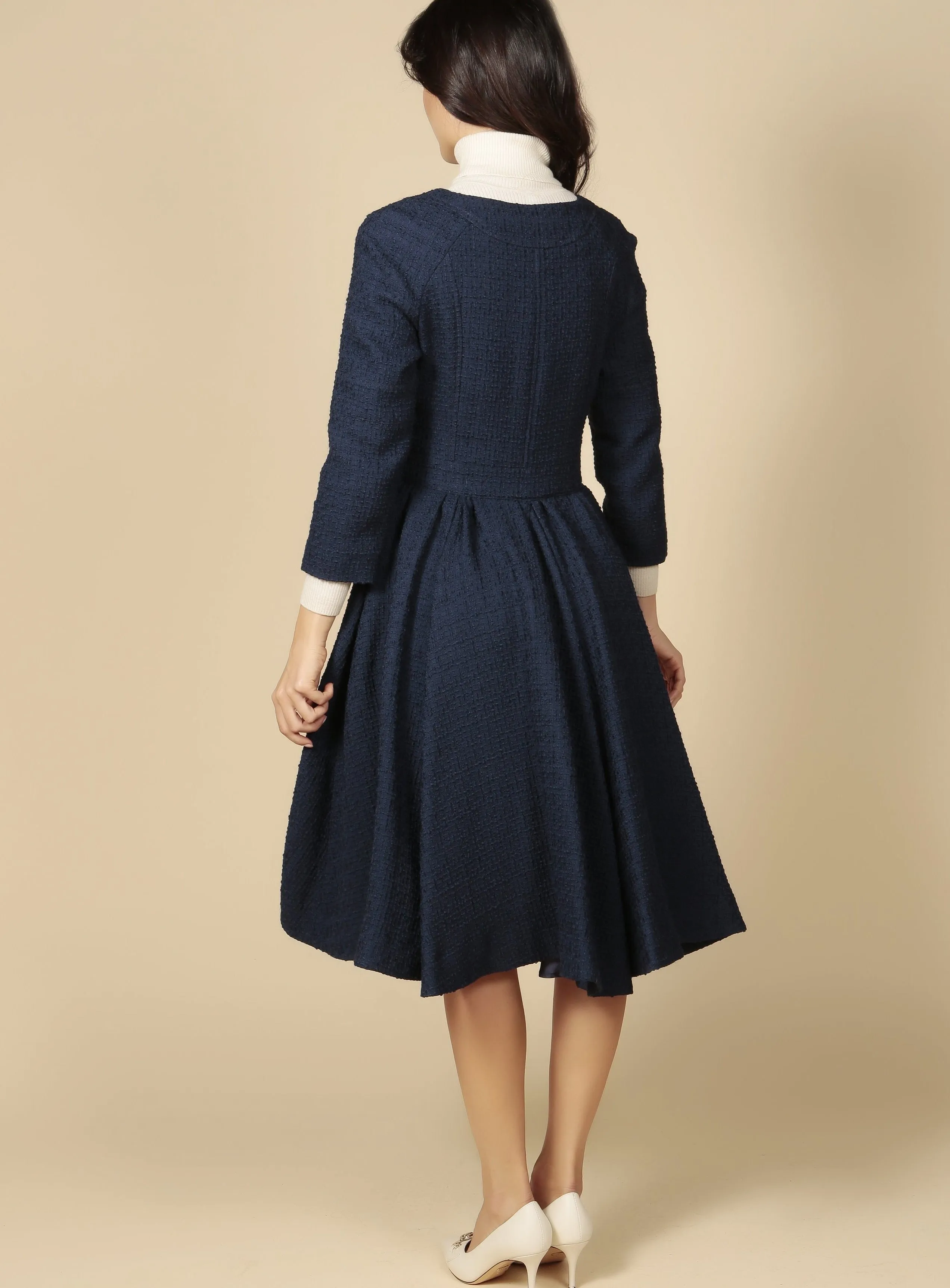 'Lady' Italian Wool Swing Dress Coat in Blu