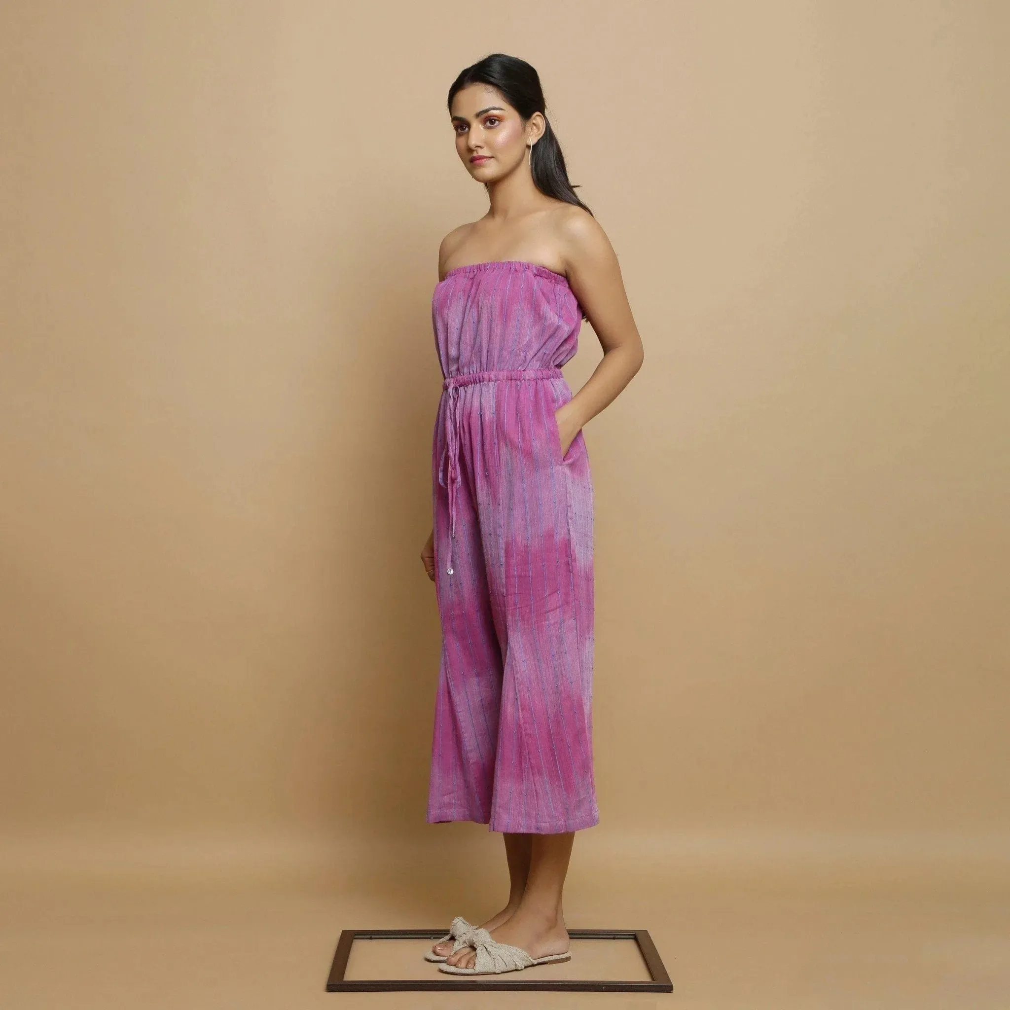 Lilac Tube Neck Cotton Elasticated High-Rise Godet Jumpsuit