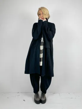 Long Black Crinkle Effect Coat