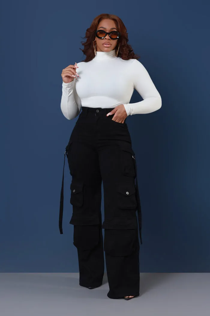 Look Out High Rise Wide Leg Cargo Pants - Black