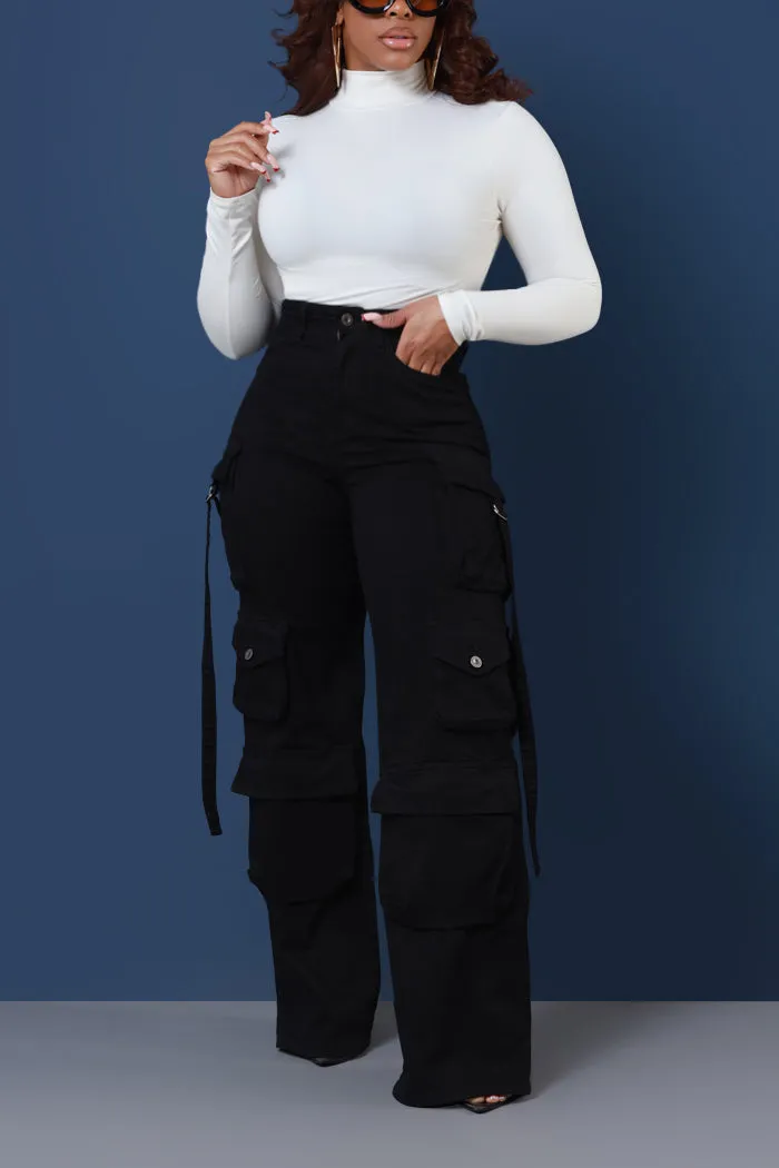 Look Out High Rise Wide Leg Cargo Pants - Black