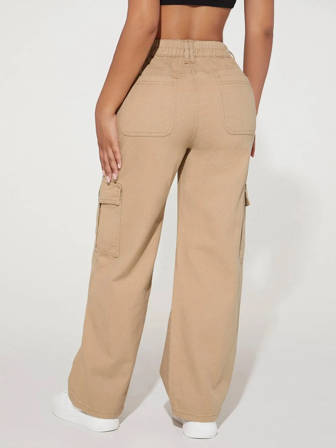 Loose Fit High Waist Denim Cargo Pants