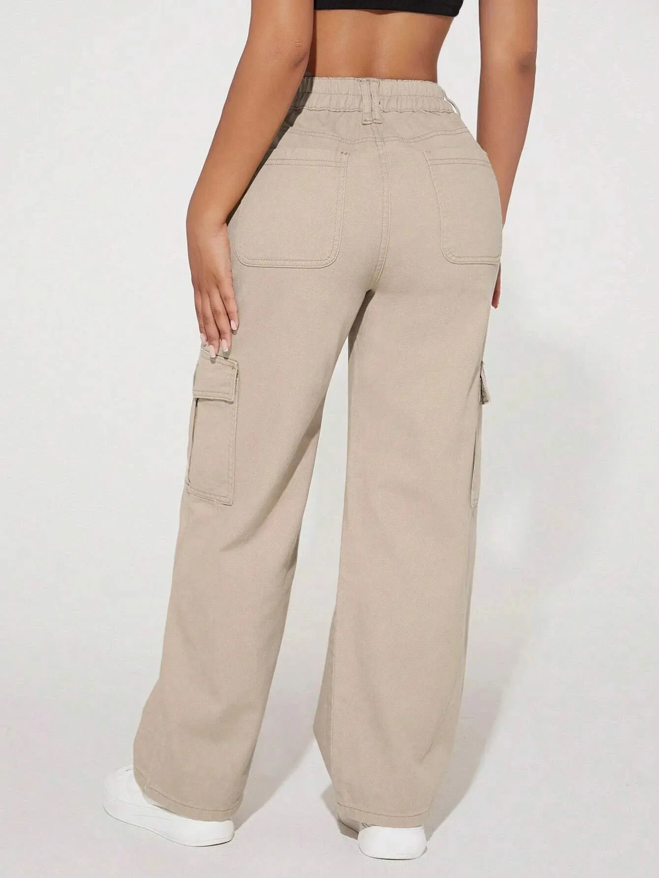 Loose Fit High Waist Denim Cargo Pants