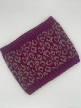 Magenta Wool Leopard Print Knit Cowl