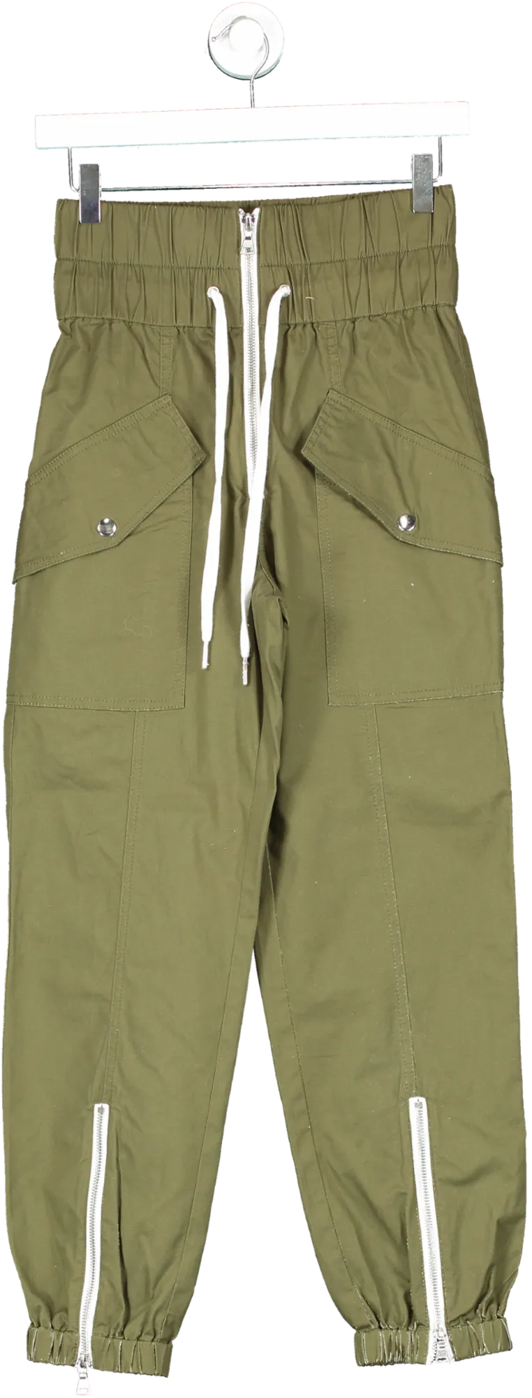 Marissa Webb Green Straight Leg Cargo Pants With Colour Block Zip Detail UK XS