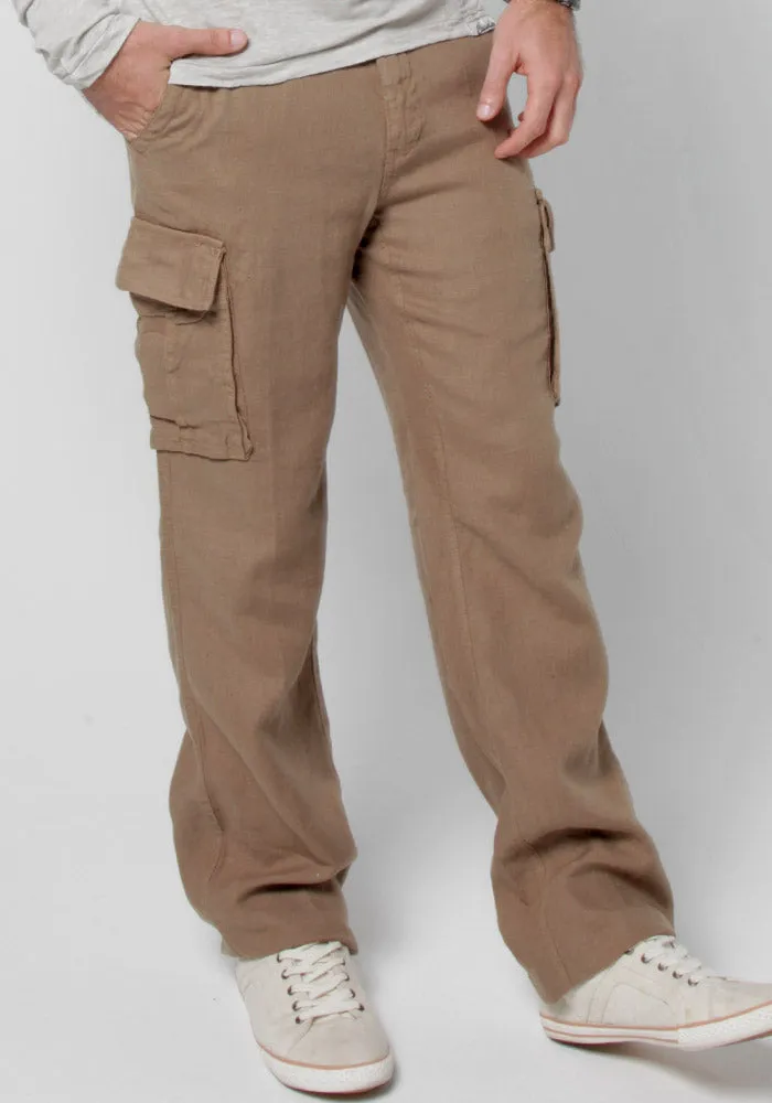 Men's Linen Cargo Pants | 100% Natural Italian Style with Drawstring, Item #1203