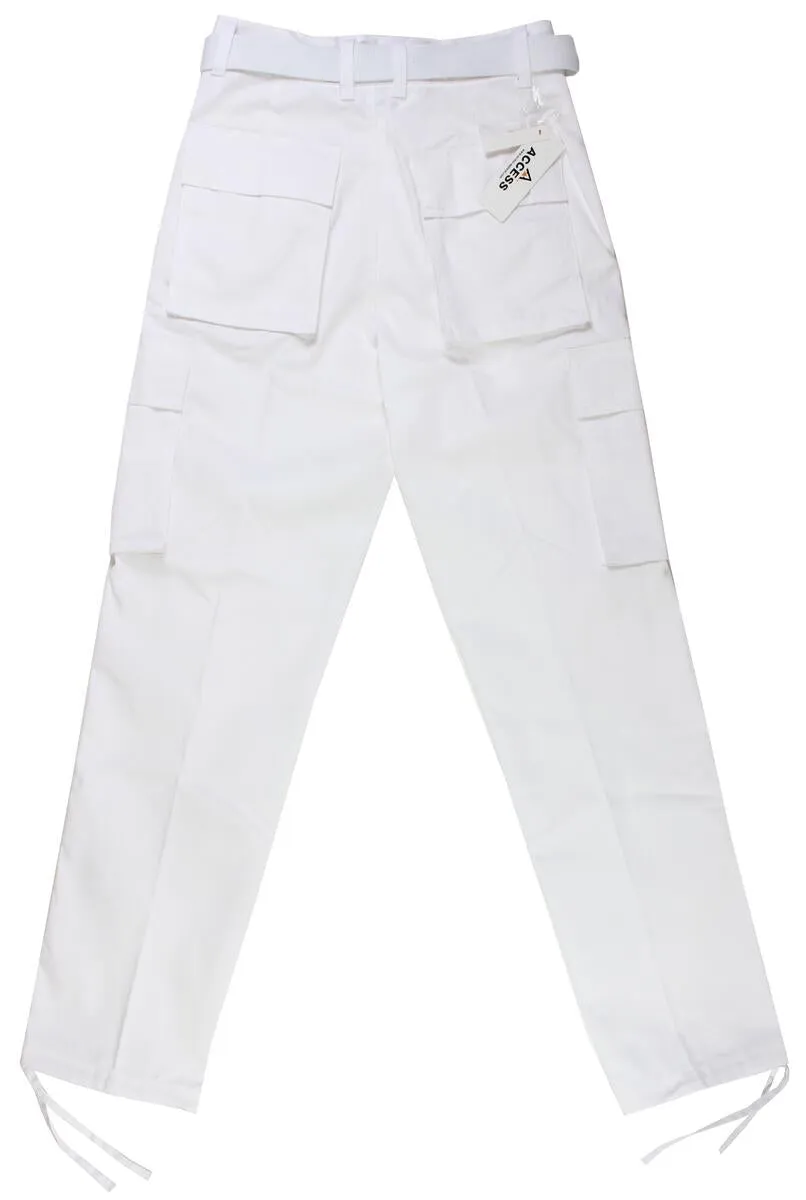 Men's White Belted Cargo Pants Loose Fit multiple pockets Style No: AP1515