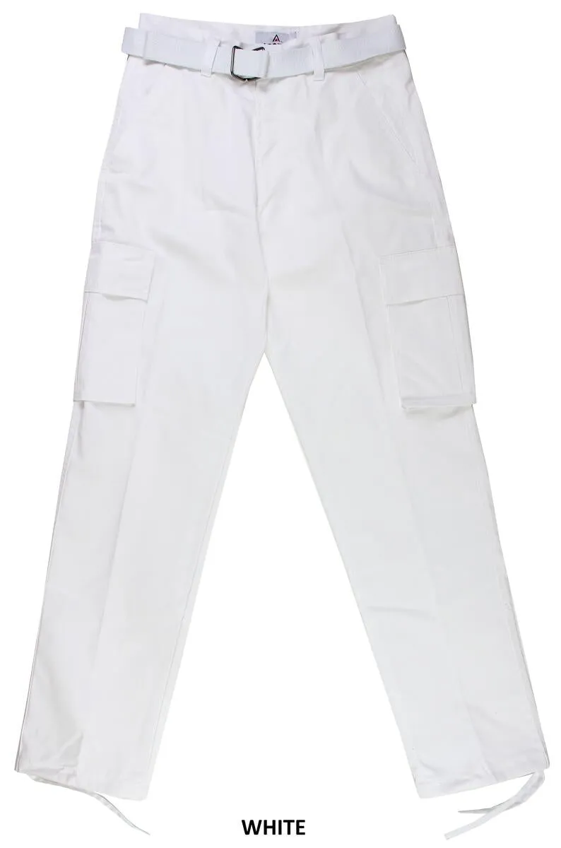 Men's White Belted Cargo Pants Loose Fit multiple pockets Style No: AP1515