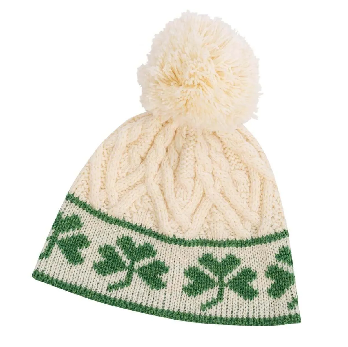 Merino Wool Shamrock Bobble Aran Hat