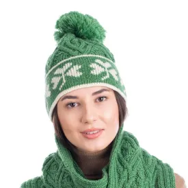 Merino Wool Shamrock Bobble Aran Hat