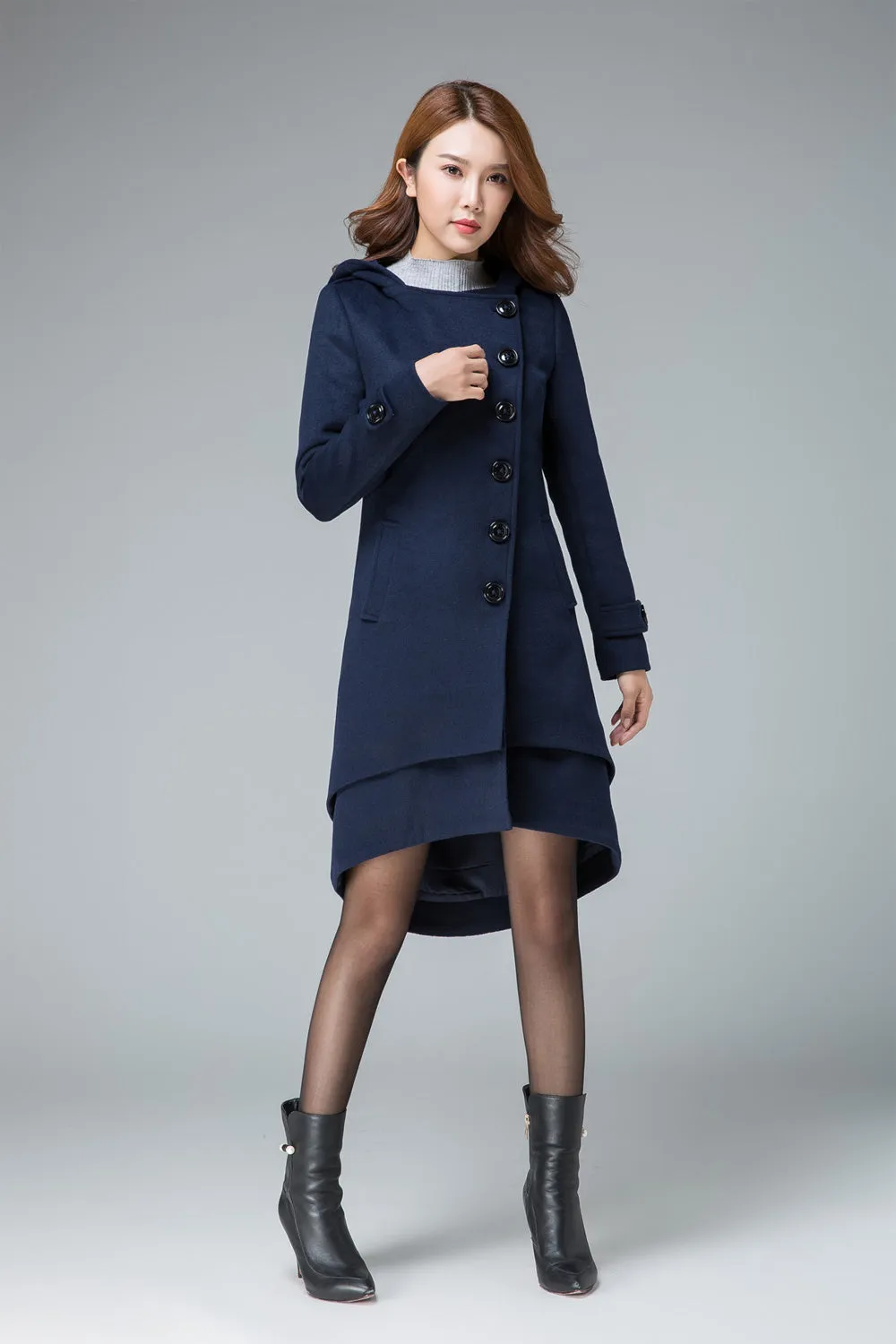 minimalist coat, navy coat, hooded coat, wool coat, winter coat, warm jacket 1842