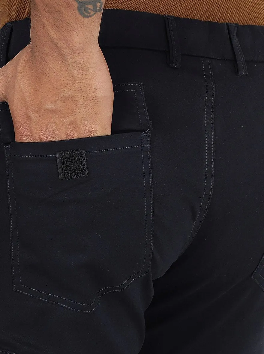 Navy Blue Solid Slim Fit Cargo Pant | JadeBlue