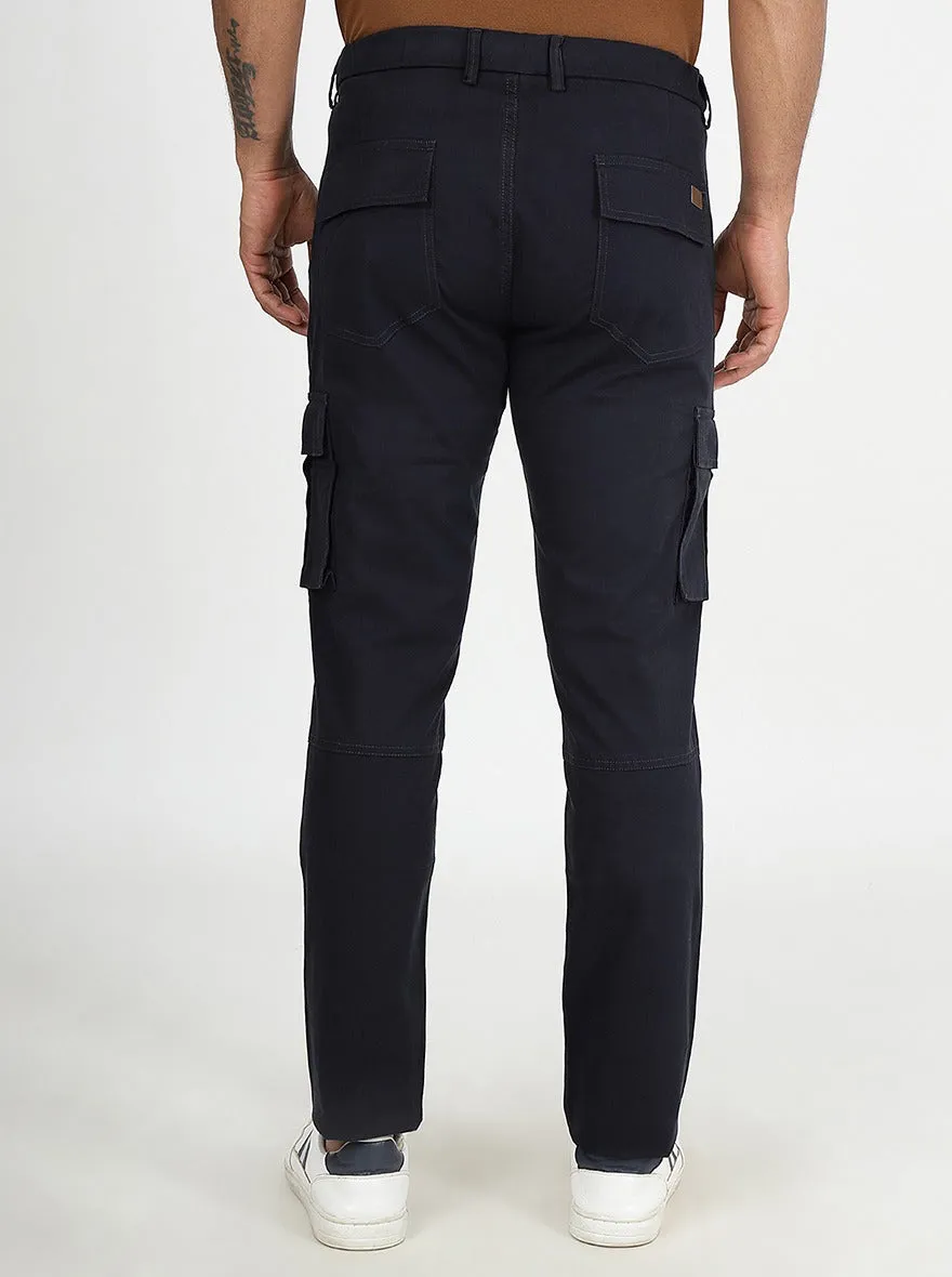 Navy Blue Solid Slim Fit Cargo Pant | JadeBlue