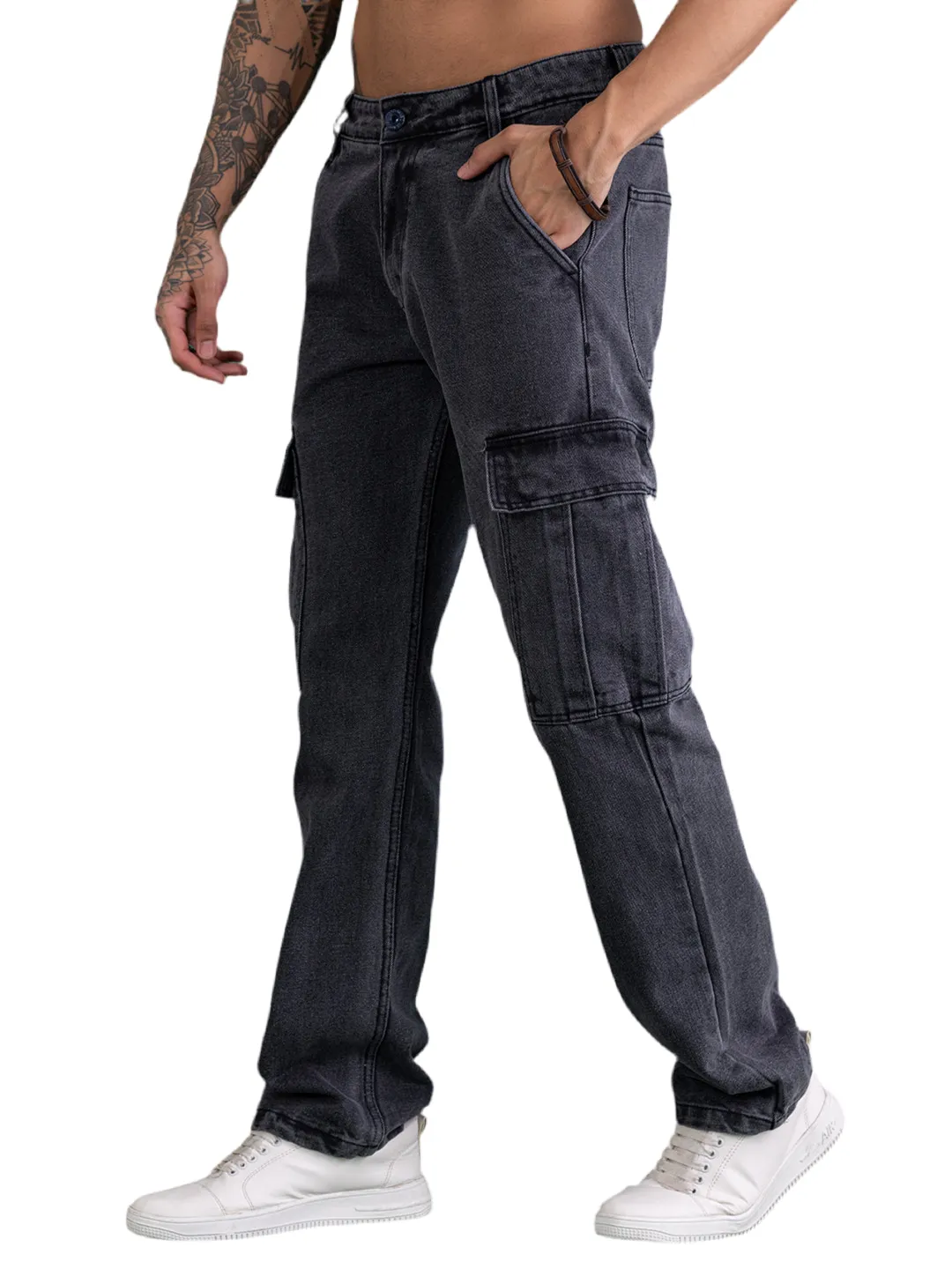 NEW CARGO DENIMS-CHARCOAL GREY