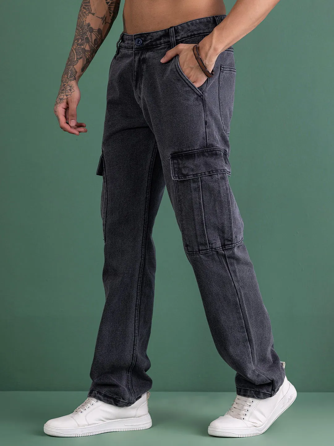 NEW CARGO DENIMS-CHARCOAL GREY