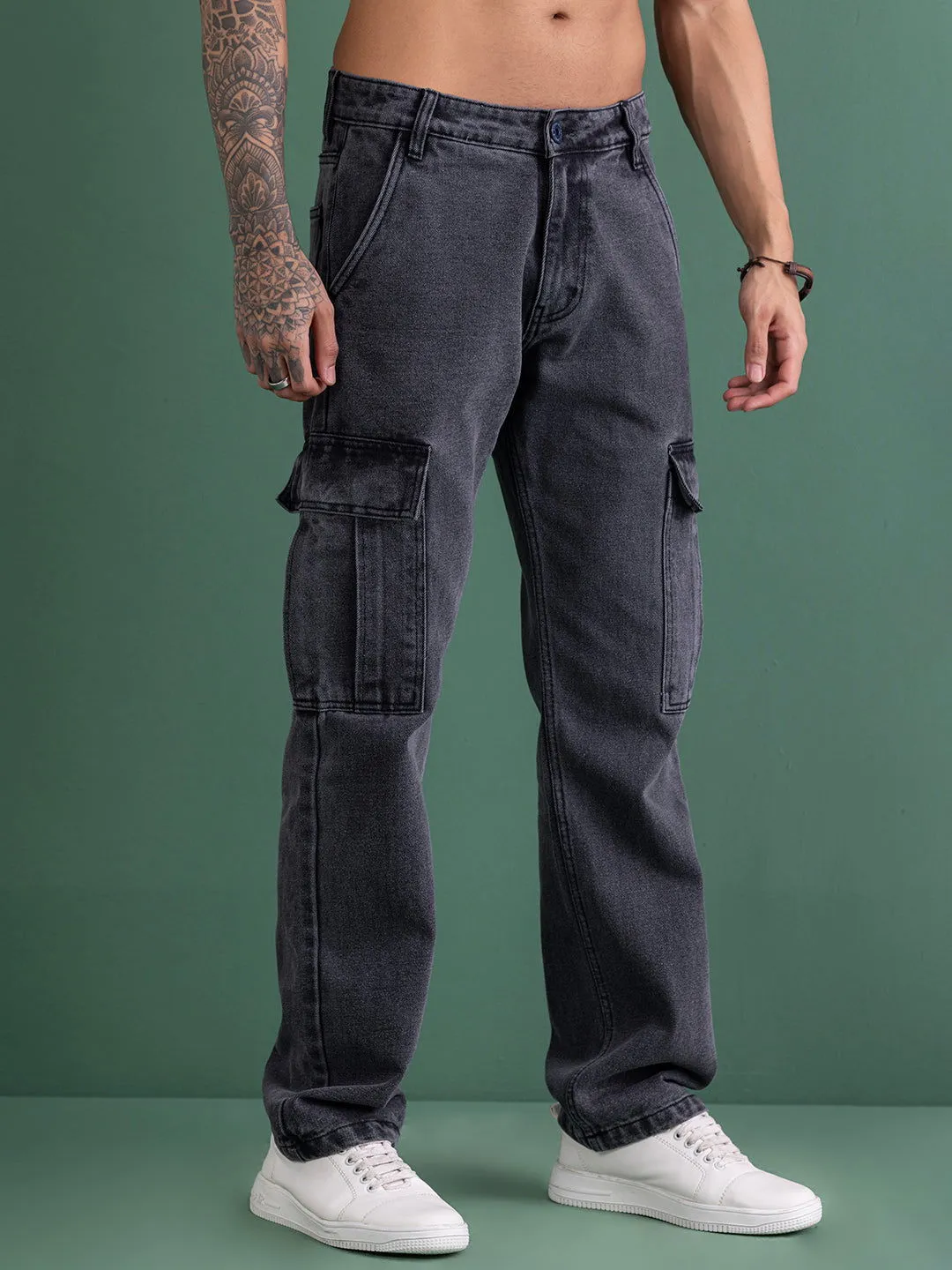 NEW CARGO DENIMS-CHARCOAL GREY