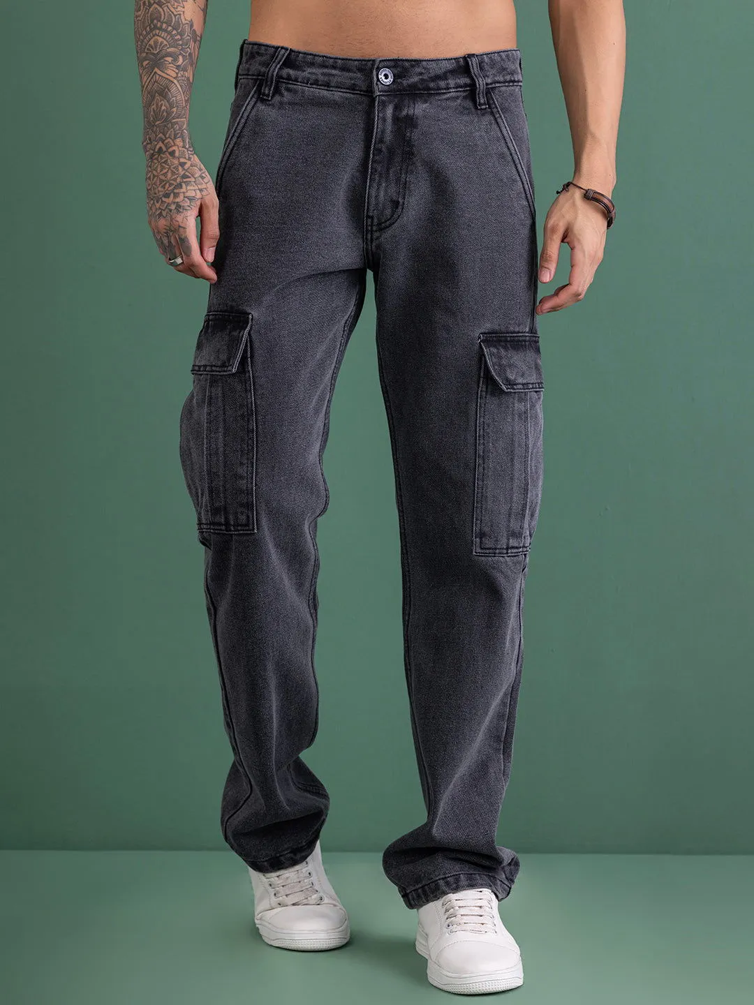 NEW CARGO DENIMS-CHARCOAL GREY