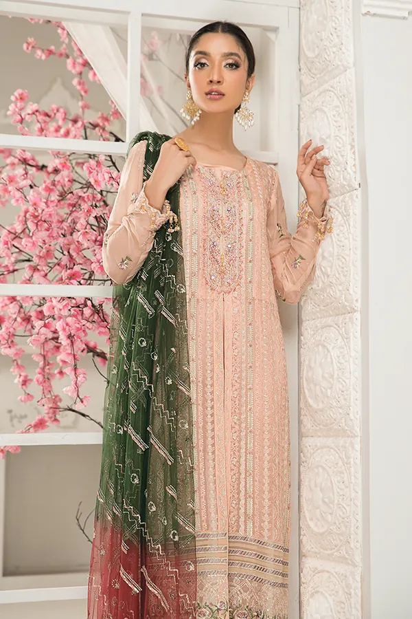 Peach Salwar Kameez with Elegant Embellishments #PF351