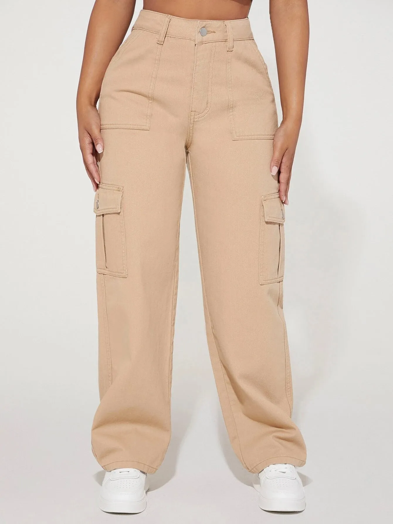 Plain High Cargo Jeans