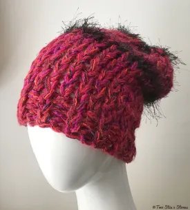 Red Tweed Funky Knit slouchy Beanie