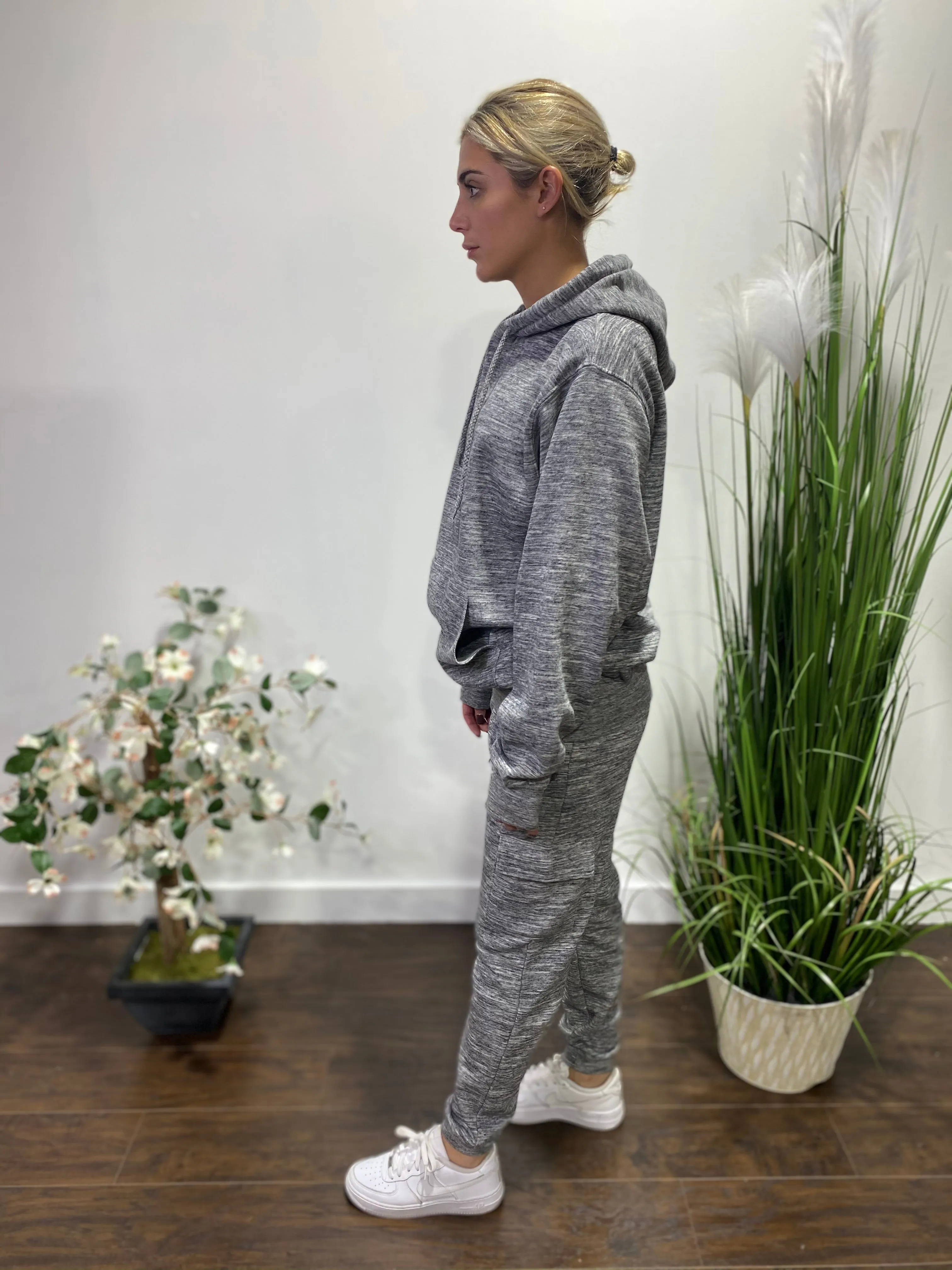 Reflex Fleece Pullover Hoodie & Cargo Jogger Pants Set (Marled Charcoal)