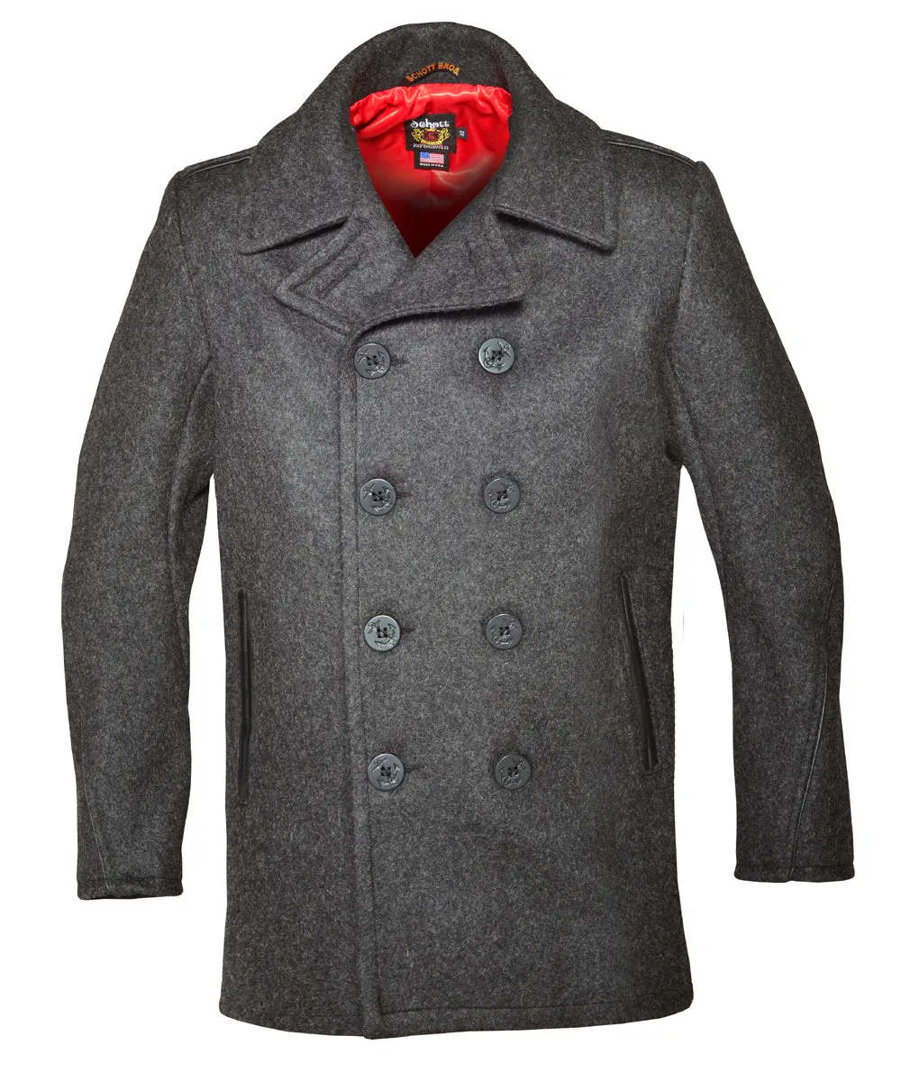 Schott Men's Slim Fit Wool Pea Coat - Dark Oxford