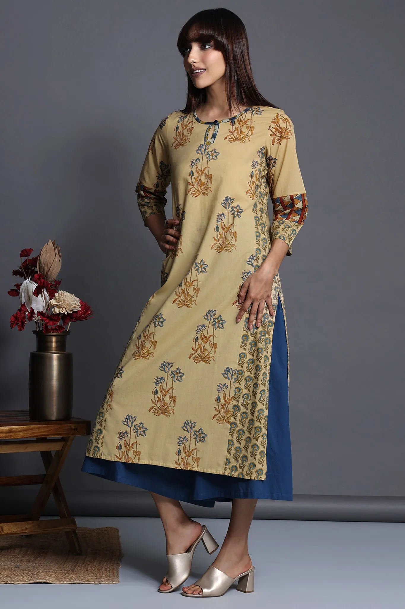 side panel long kurta - dusty dunes & mughal treasures