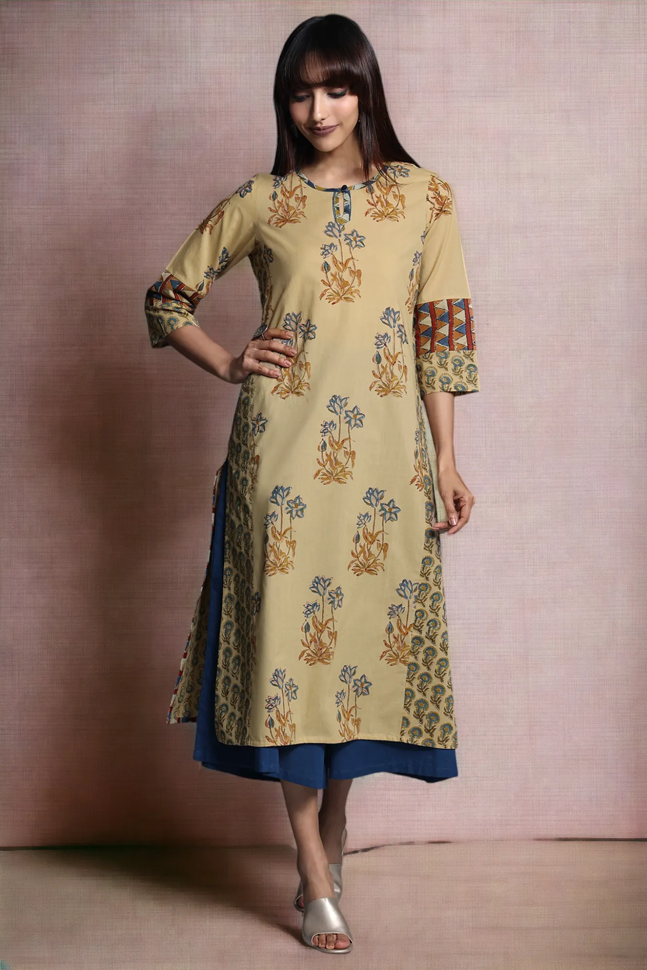 side panel long kurta - dusty dunes & mughal treasures