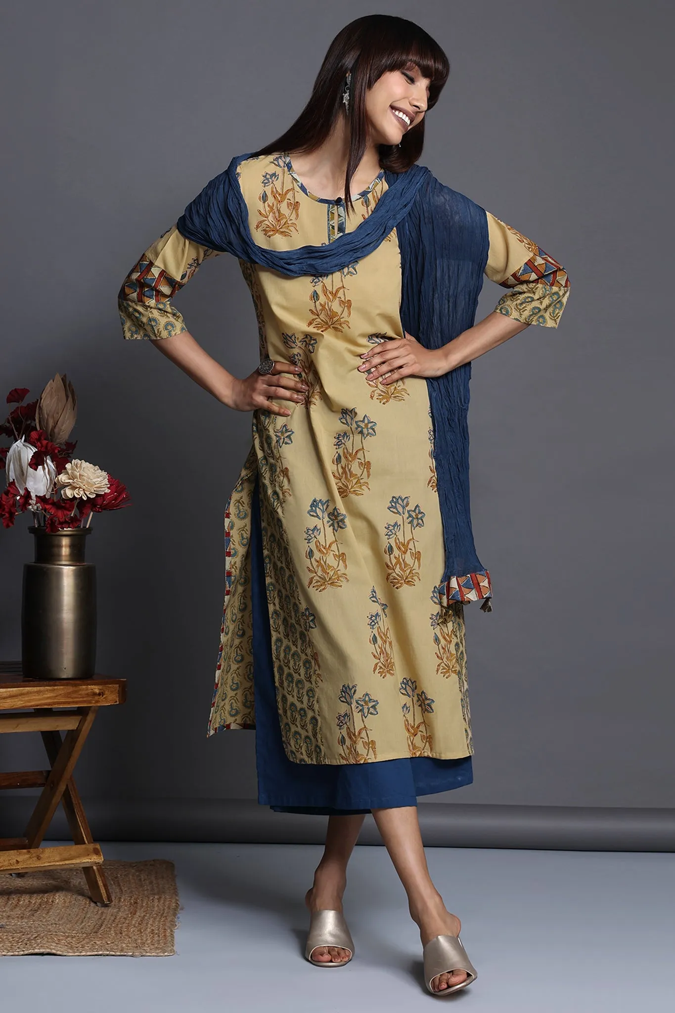 side panel long kurta - dusty dunes & mughal treasures