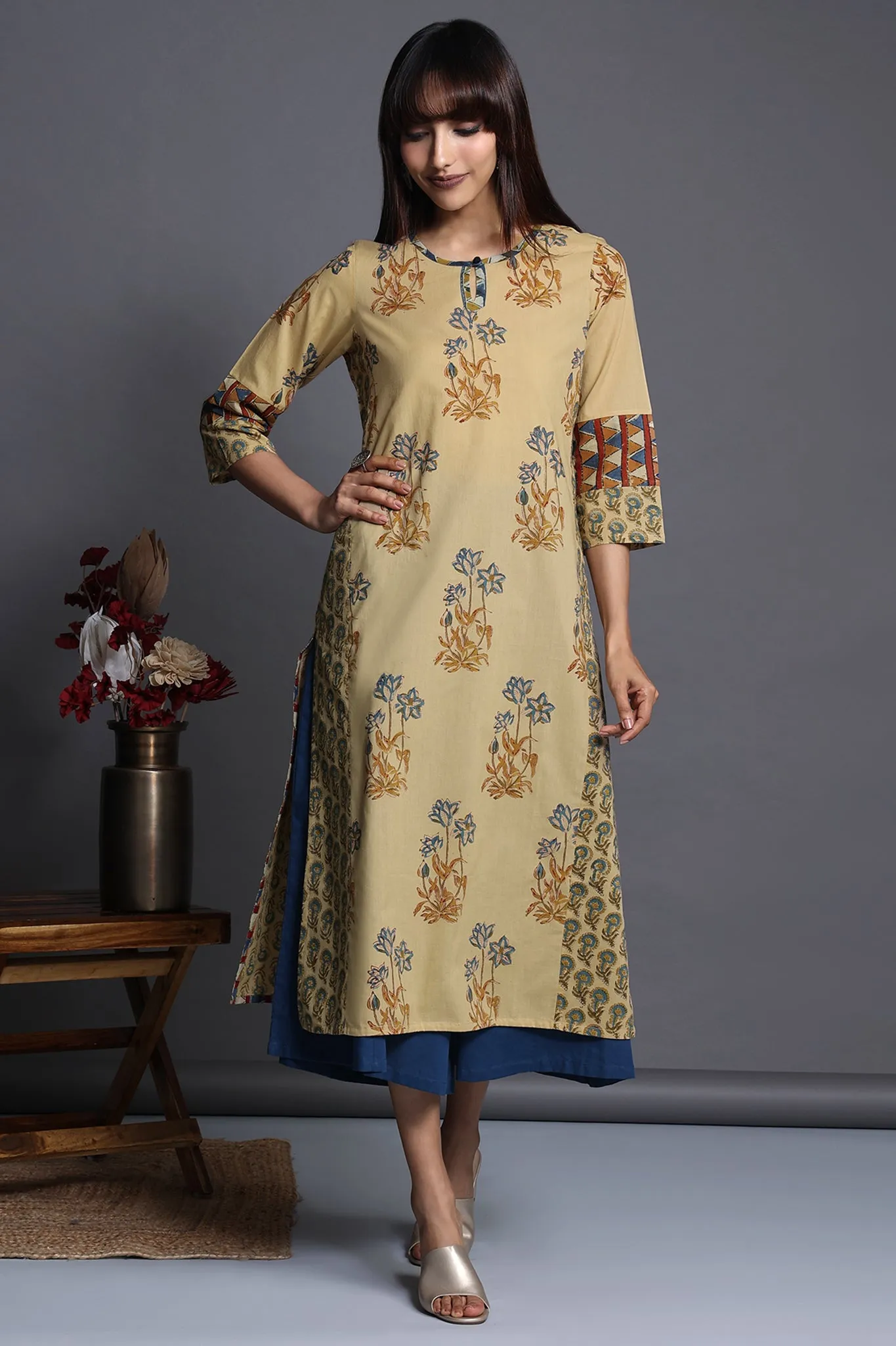 side panel long kurta - dusty dunes & mughal treasures