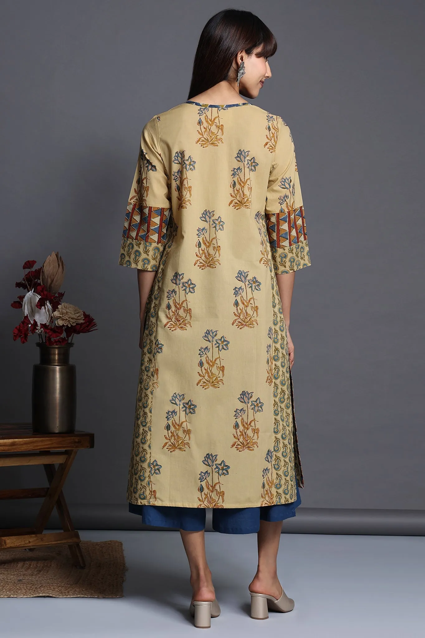 side panel long kurta - dusty dunes & mughal treasures