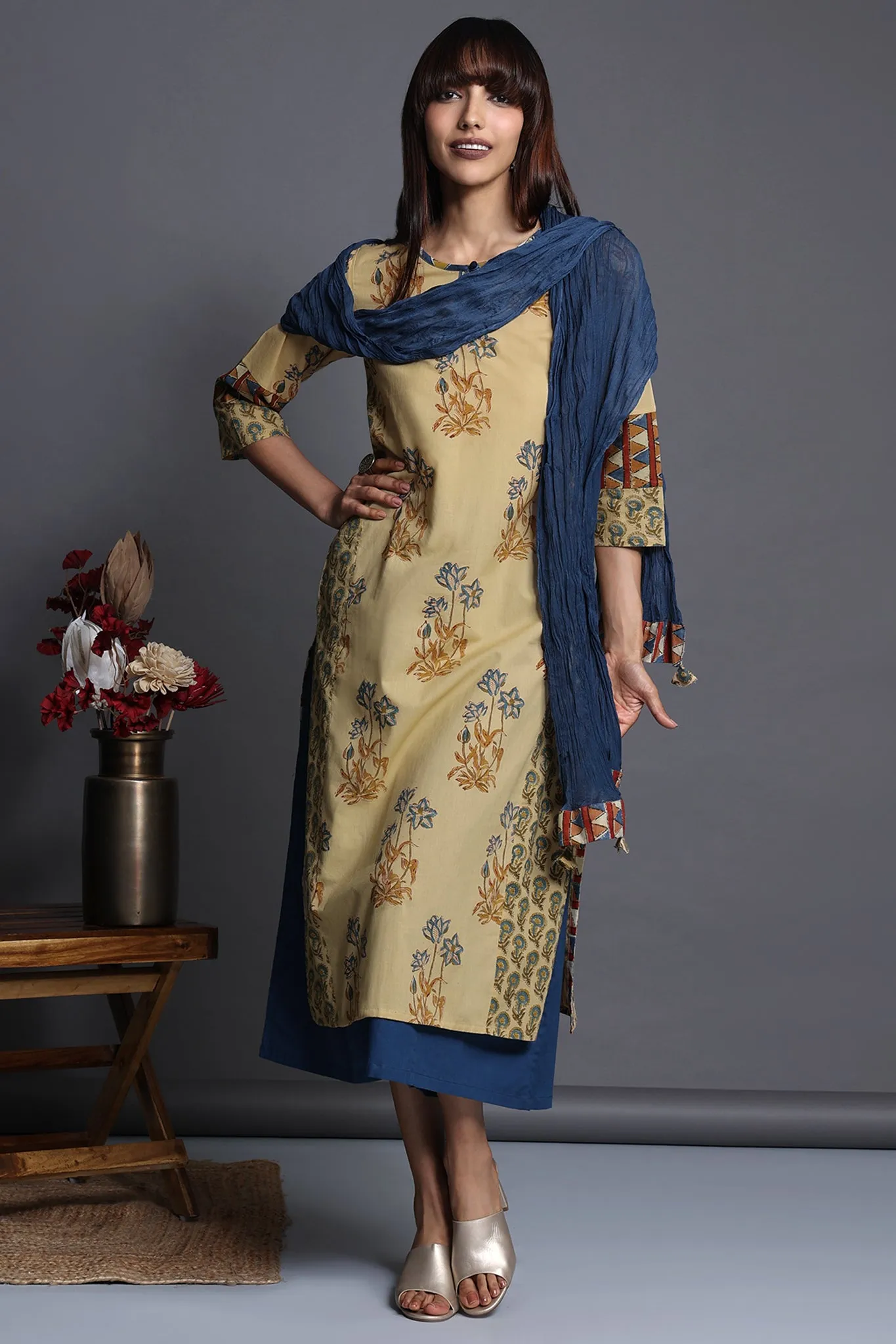 side panel long kurta - dusty dunes & mughal treasures