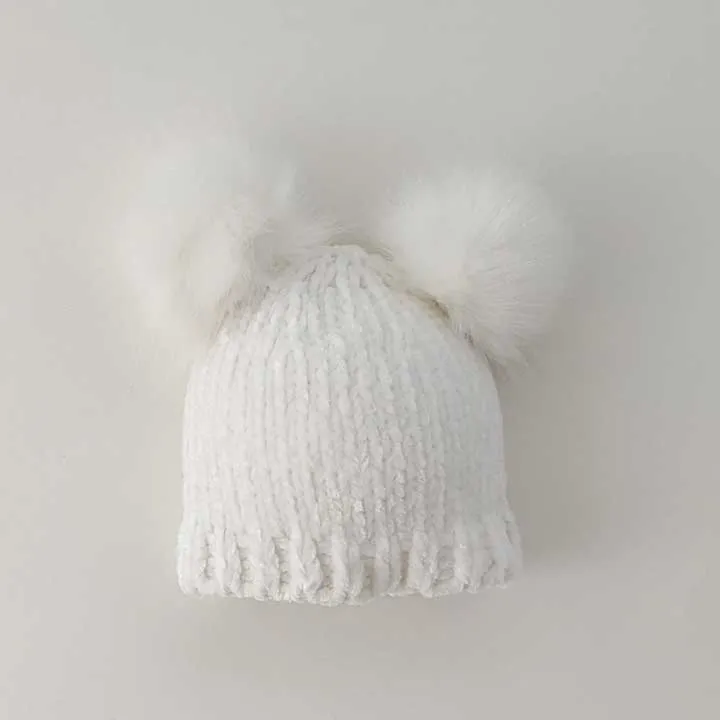 Snowy White Chenille Beanie Hat for Babies, Toddlers & Kids