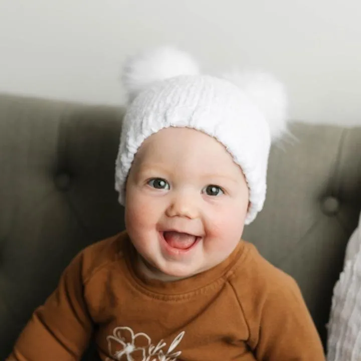 Snowy White Chenille Beanie Hat for Babies, Toddlers & Kids