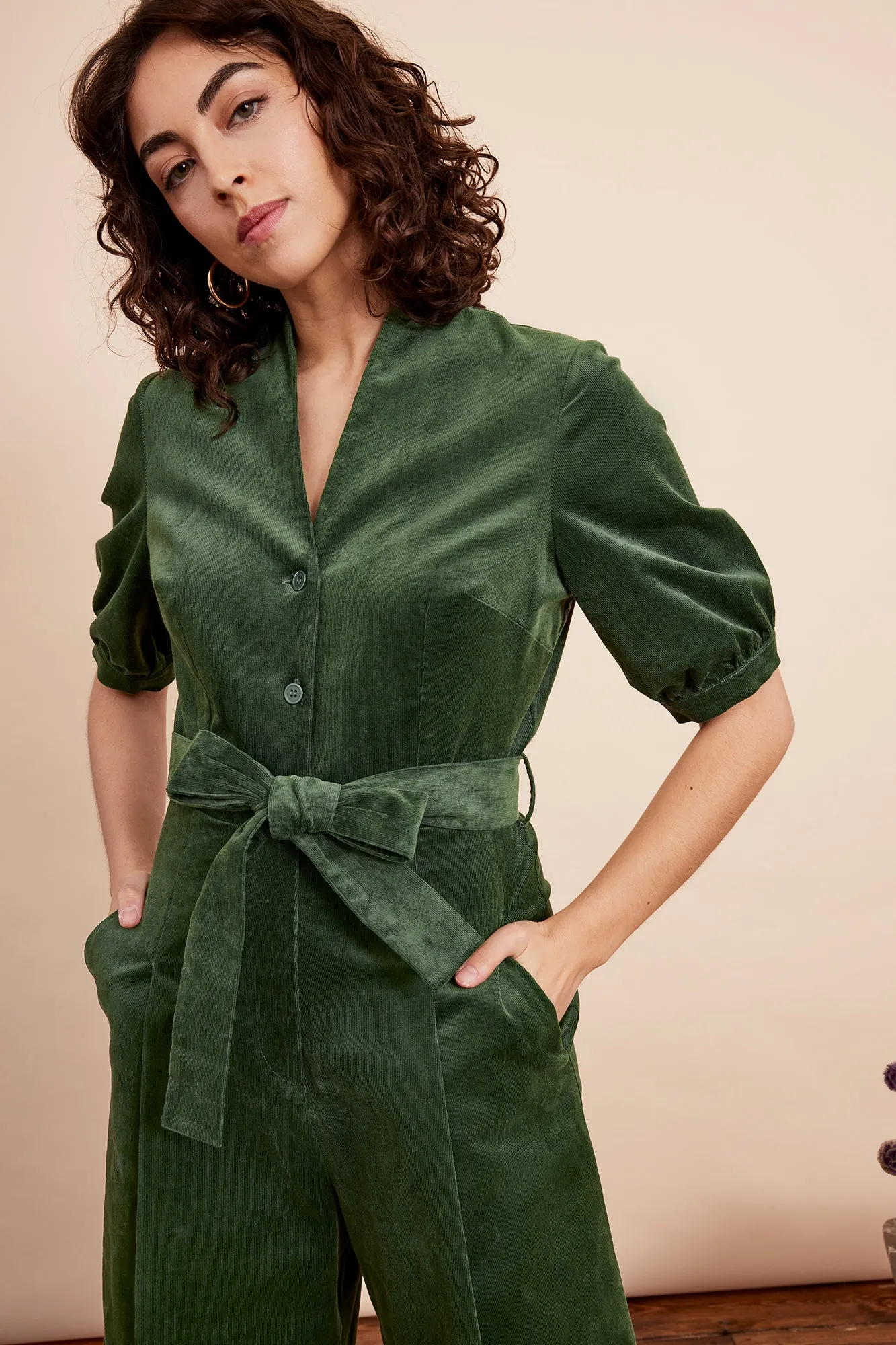 Stella Needlecord Forest Green Jumpsuit