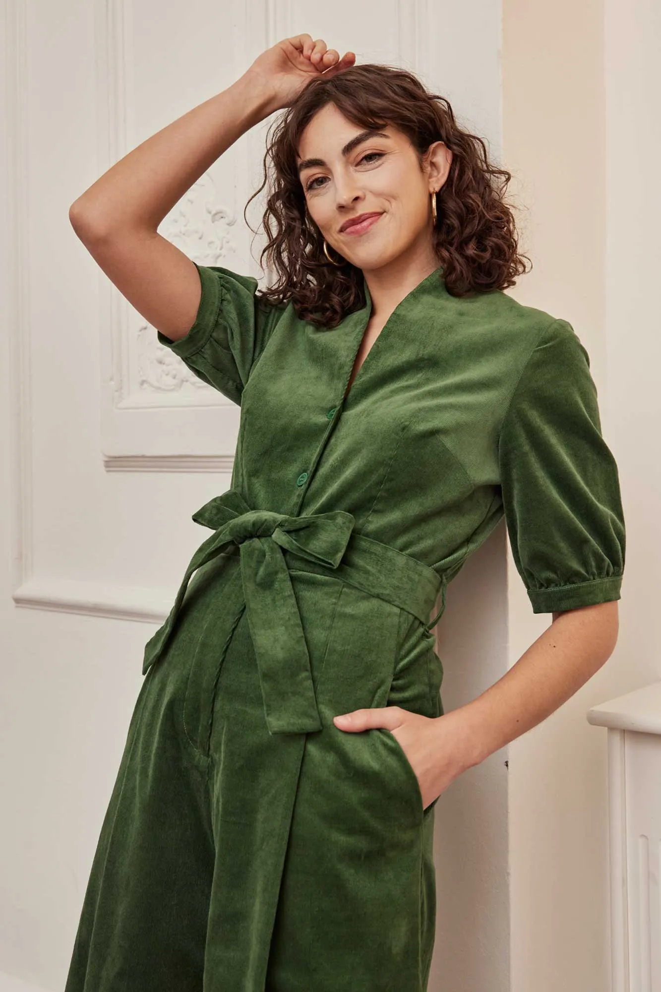 Stella Needlecord Forest Green Jumpsuit