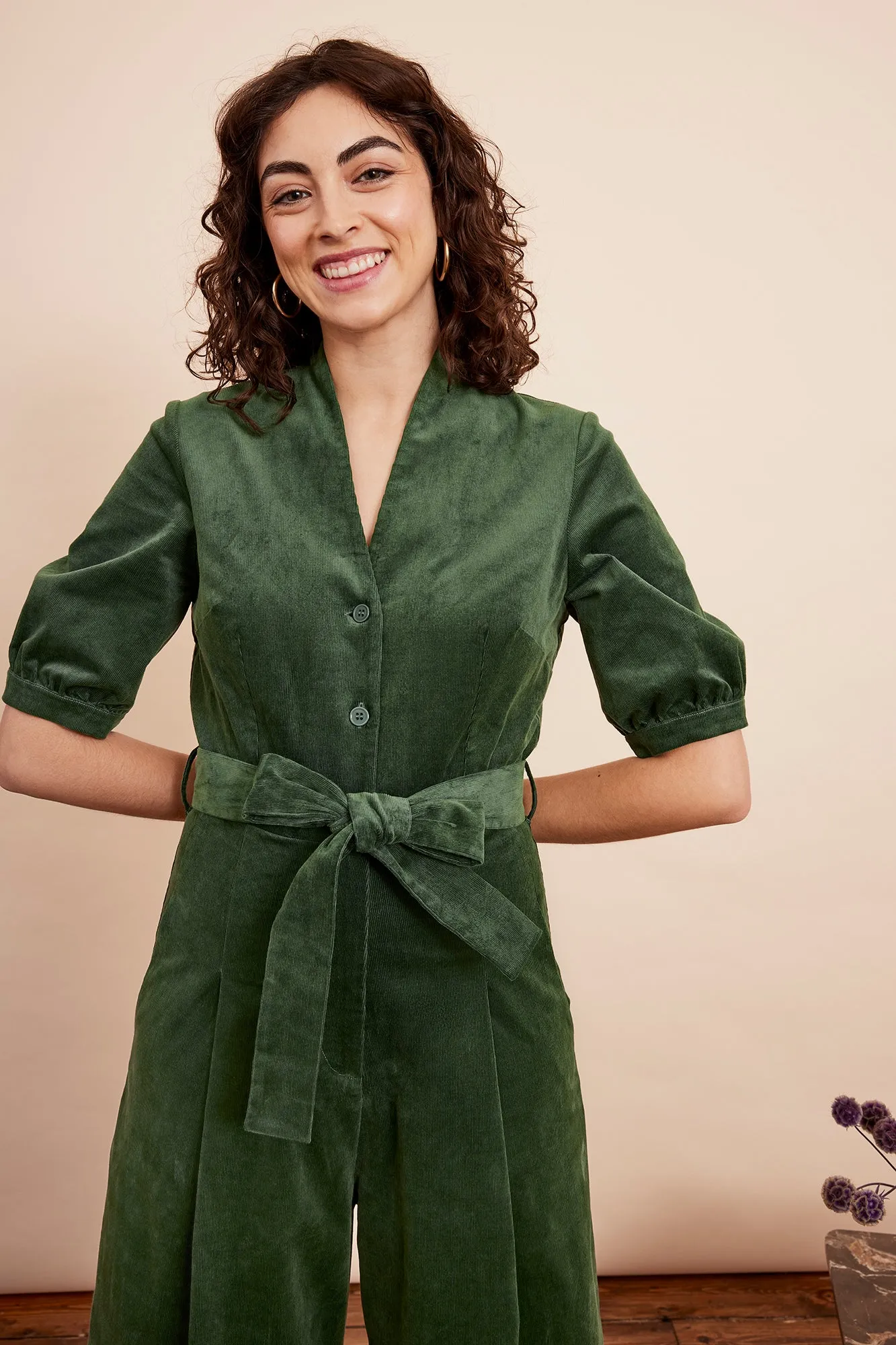 Stella Needlecord Forest Green Jumpsuit