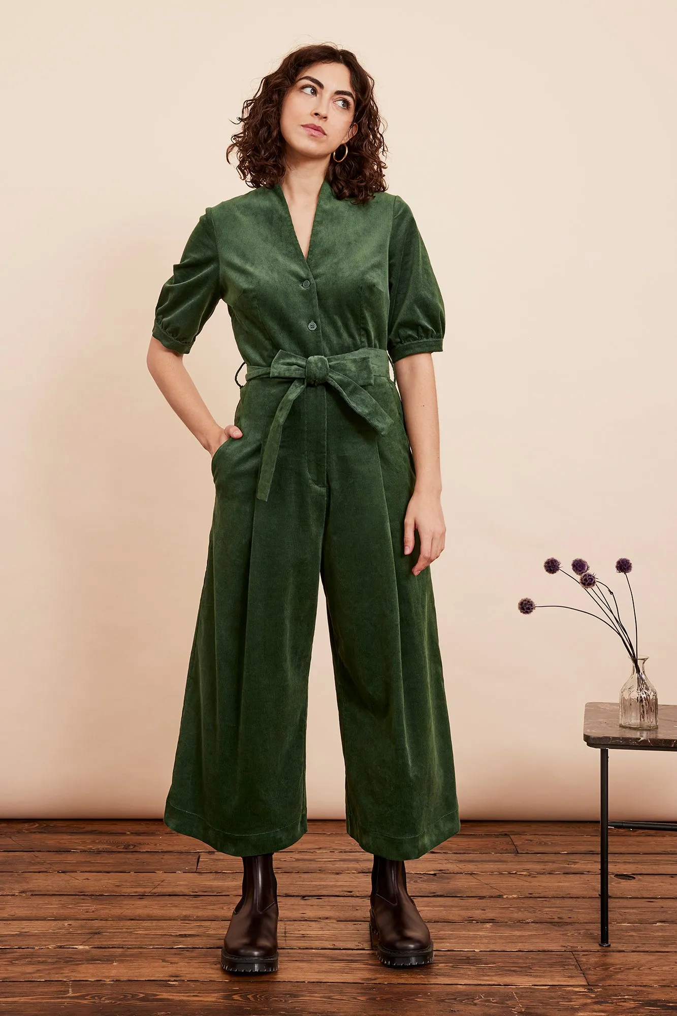 Stella Needlecord Forest Green Jumpsuit